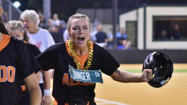Aledo’s Kyleigh Pawlak celebrates after her solo home run in the third inning in Game 2 of a Class 5A Division I regional final against Birdville at Birdville High School in North Richland Hills on Friday, May 16, 2025. 
